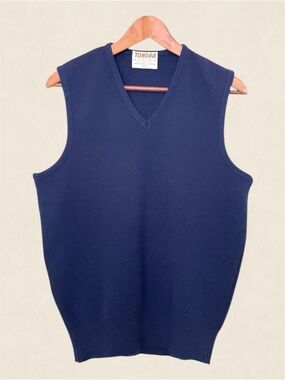 Vintage Tundra Wool Sweater Vest Navy V-Neck Made in Canada 90s Grandpa Unisex